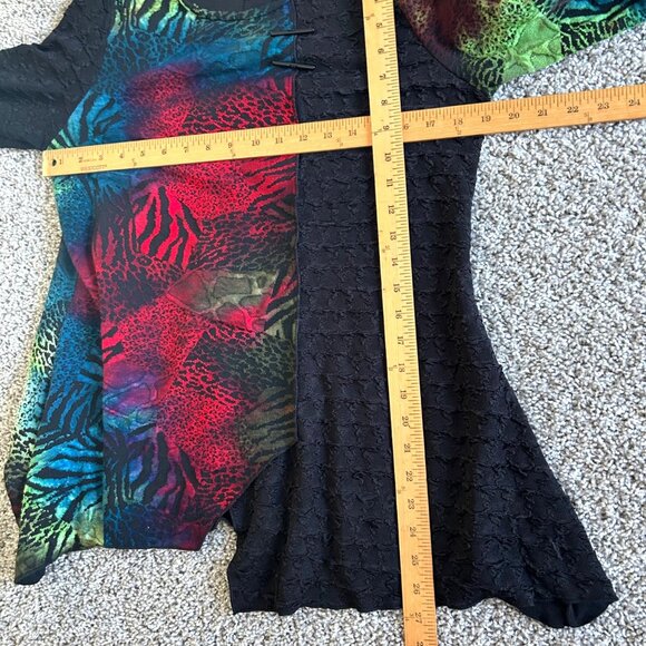Caleoa Women's Sz M Multicolor Animal Print & Black Textured Asymmetrical Tunic - Picture 8 of 9